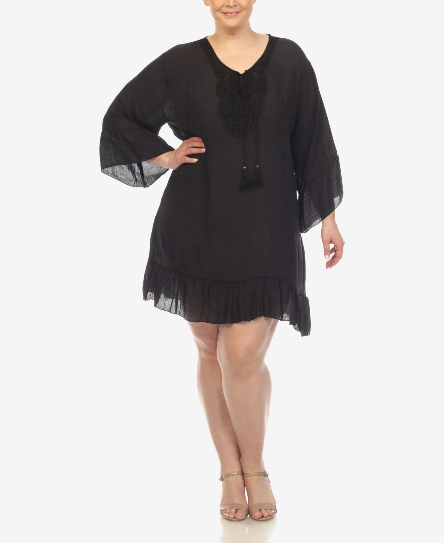 Женское платье White Mark Plus Size Sheer Embroidered Knee Length Cover Up, цвет: Чёрный — фото 2