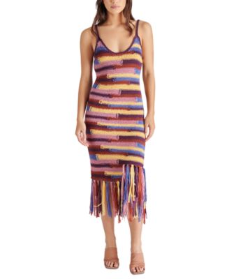 Steve Madden - Women's Raya Striped Crochet Fringe-Hem Dress