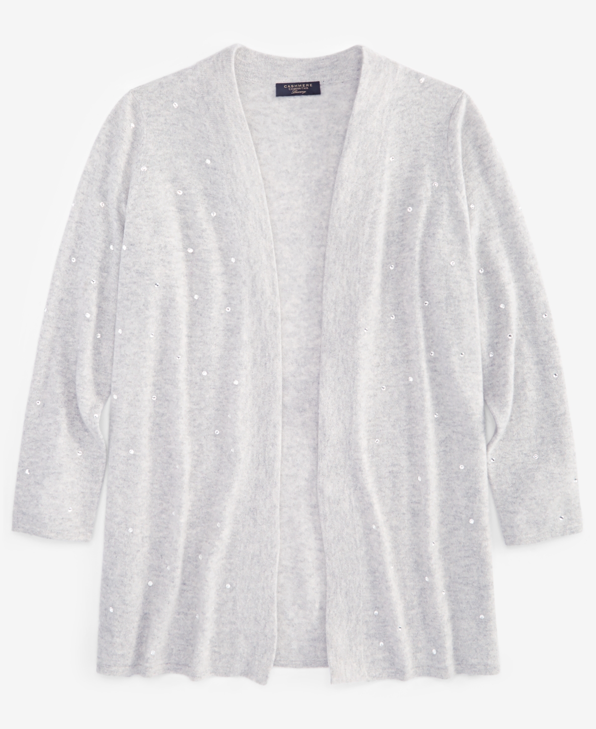 Charter Club Plus Size Cashmere Rhinestone Open-Front Cardigan, Created for Macy's
