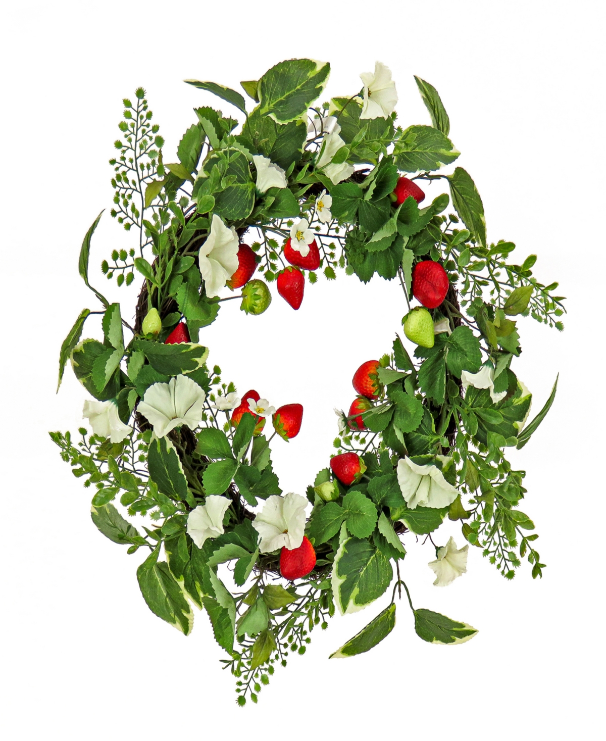 22 Petunia and Strawberry Wreath - White