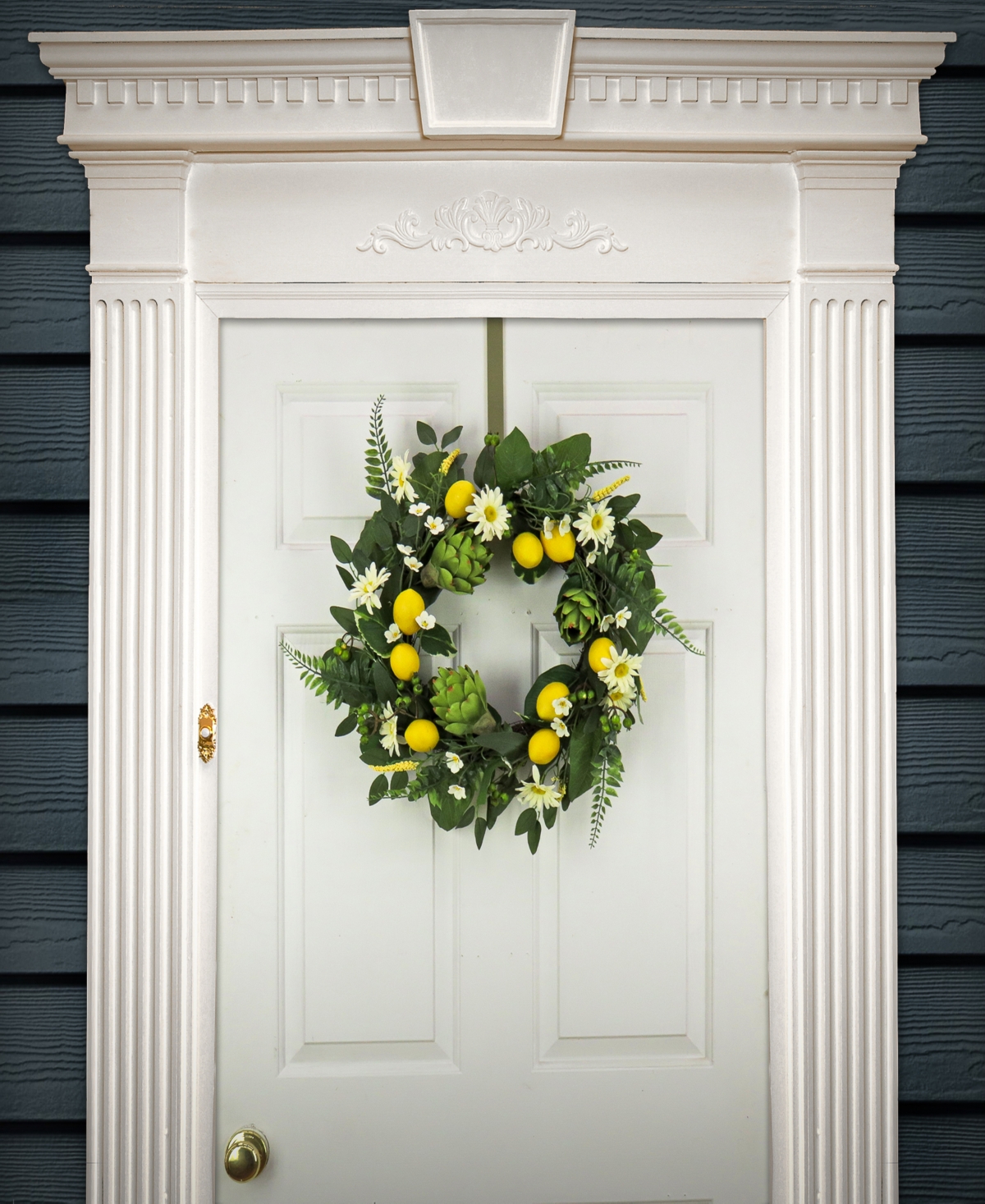 National Tree Company 22 Daisy, Artichoke And Lemon Wreath In Green