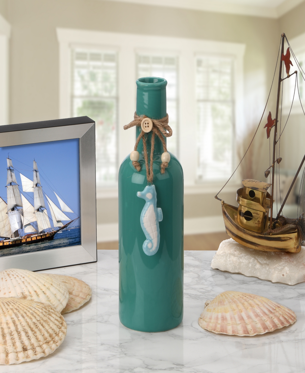 National Tree Company 9 Porcelain Vase With Seahorse In Turquoise