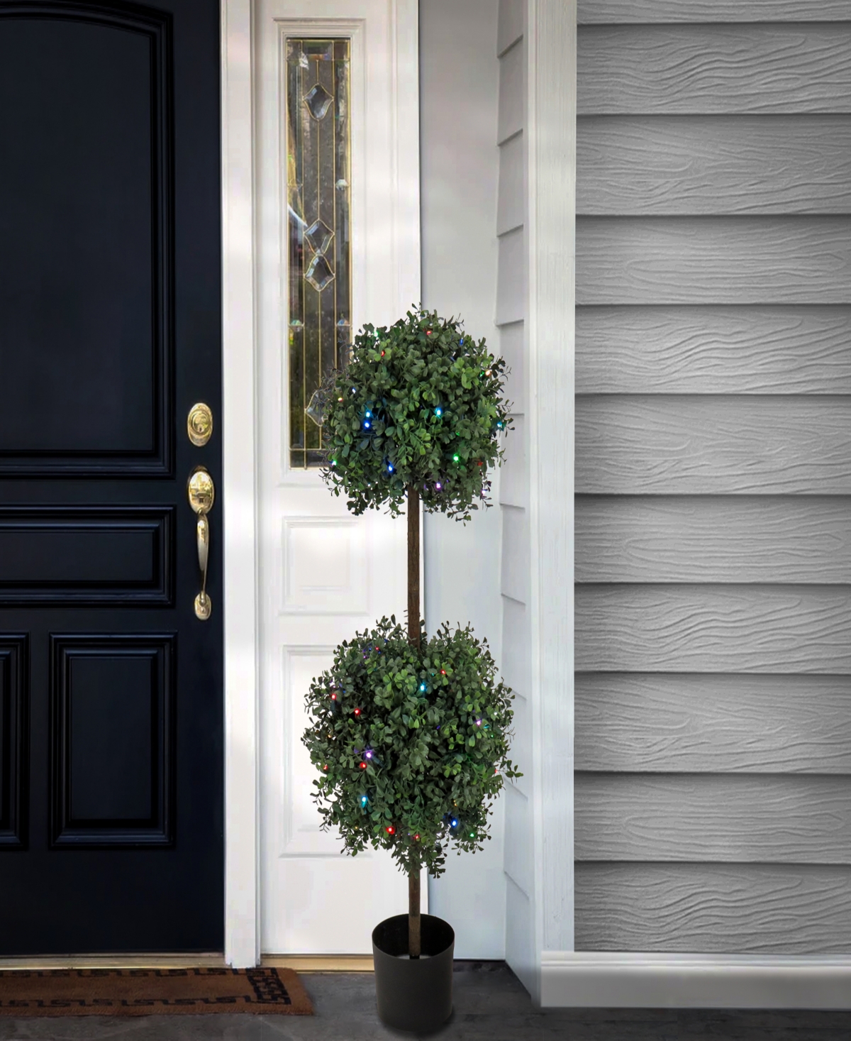 National Tree Company Boxwood Double Ball Topiary with Multi-Function Led Lights