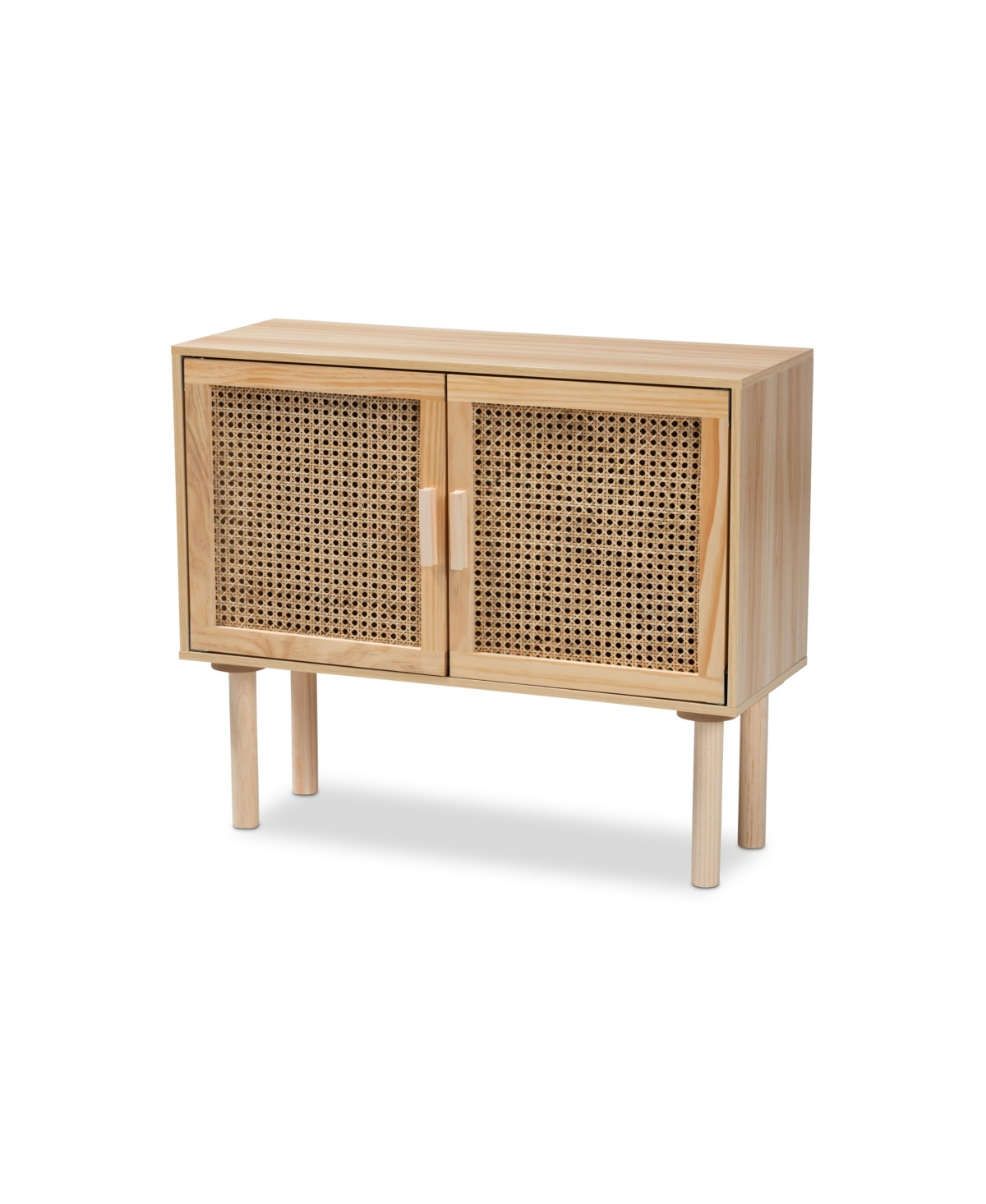 Shop Baxton Studio Maclean Mid-century Modern Rattan And Natural Brown Finished Wood 2-door Sideboard Buffet In Beige,natural Brown