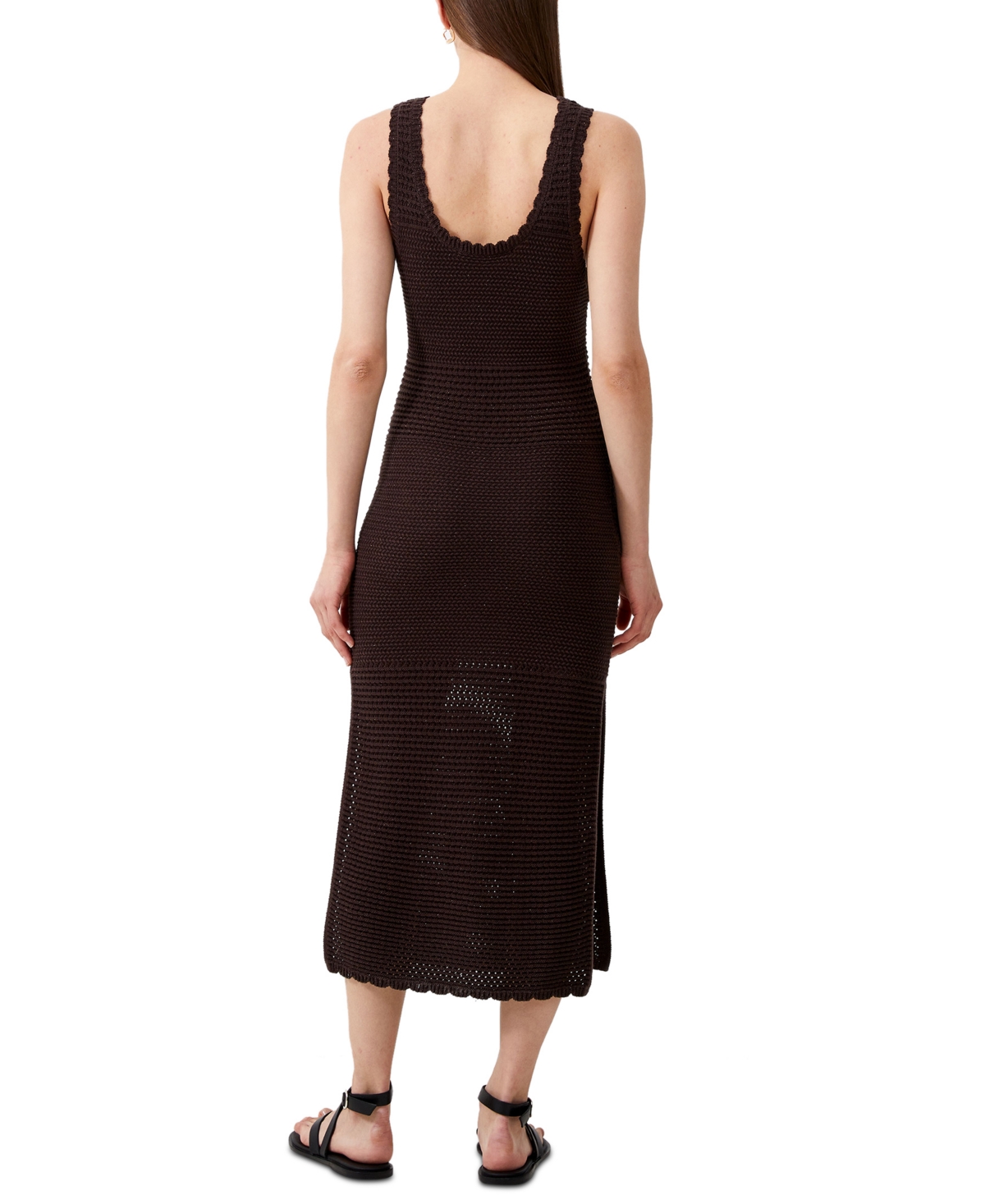 Shop French Connection Women's Cotton Crochet Sleeveless Midi Dress In Chocolate Torte