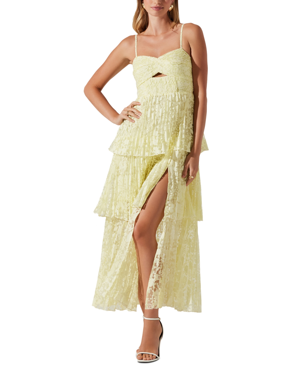 Women's Emmi Printed Pleated Tiered Sleeveless Maxi Dress - Yellow Mesh