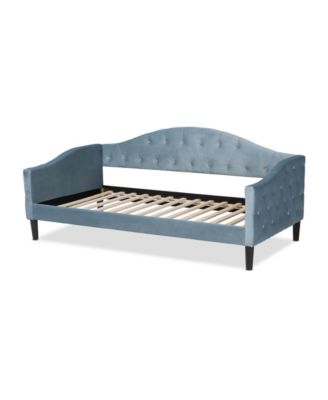 Benjamin Modern and Contemporary Light Blue Velvet Fabric Upholstered and Dark Brown Finished Wood Twin Size Daybed