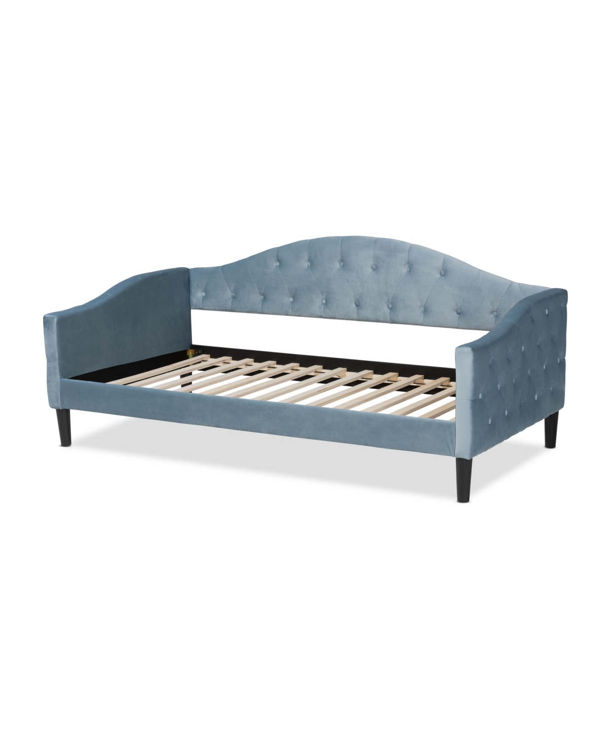 Baxton Studio Benjamin Modern And Contemporary Light Blue Velvet Fabric Upholstered And Dark Brown Finished Wood T In Light Blue,dark Brown