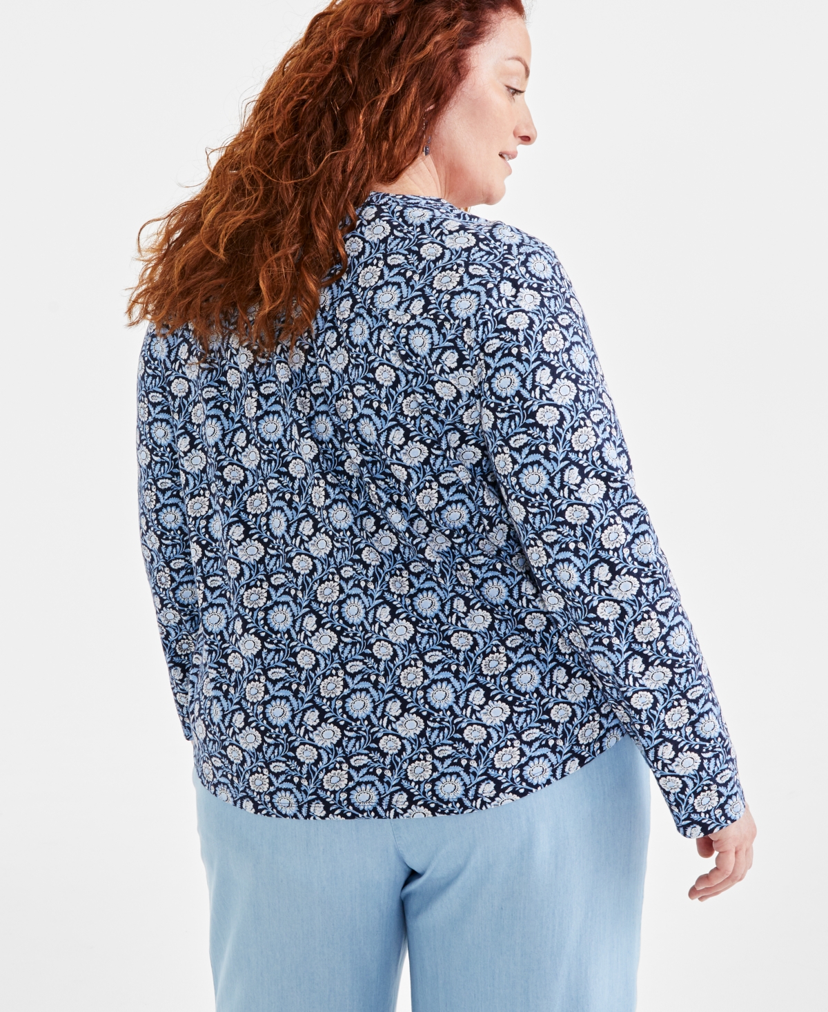 Style & Co Plus Size Printed Henley Top, Created for Macy's