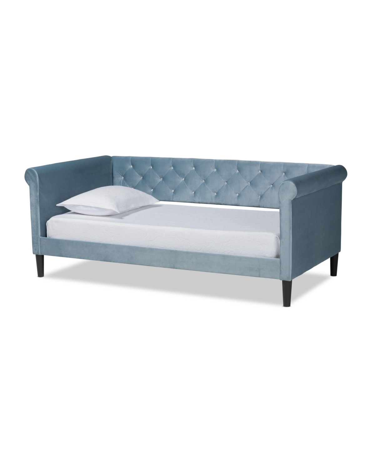 Shop Baxton Studio Cora Modern And Contemporary Light Blue Velvet Fabric Upholstered And Dark Brown Finished Wood Twin  In Light Blue,dark Brown