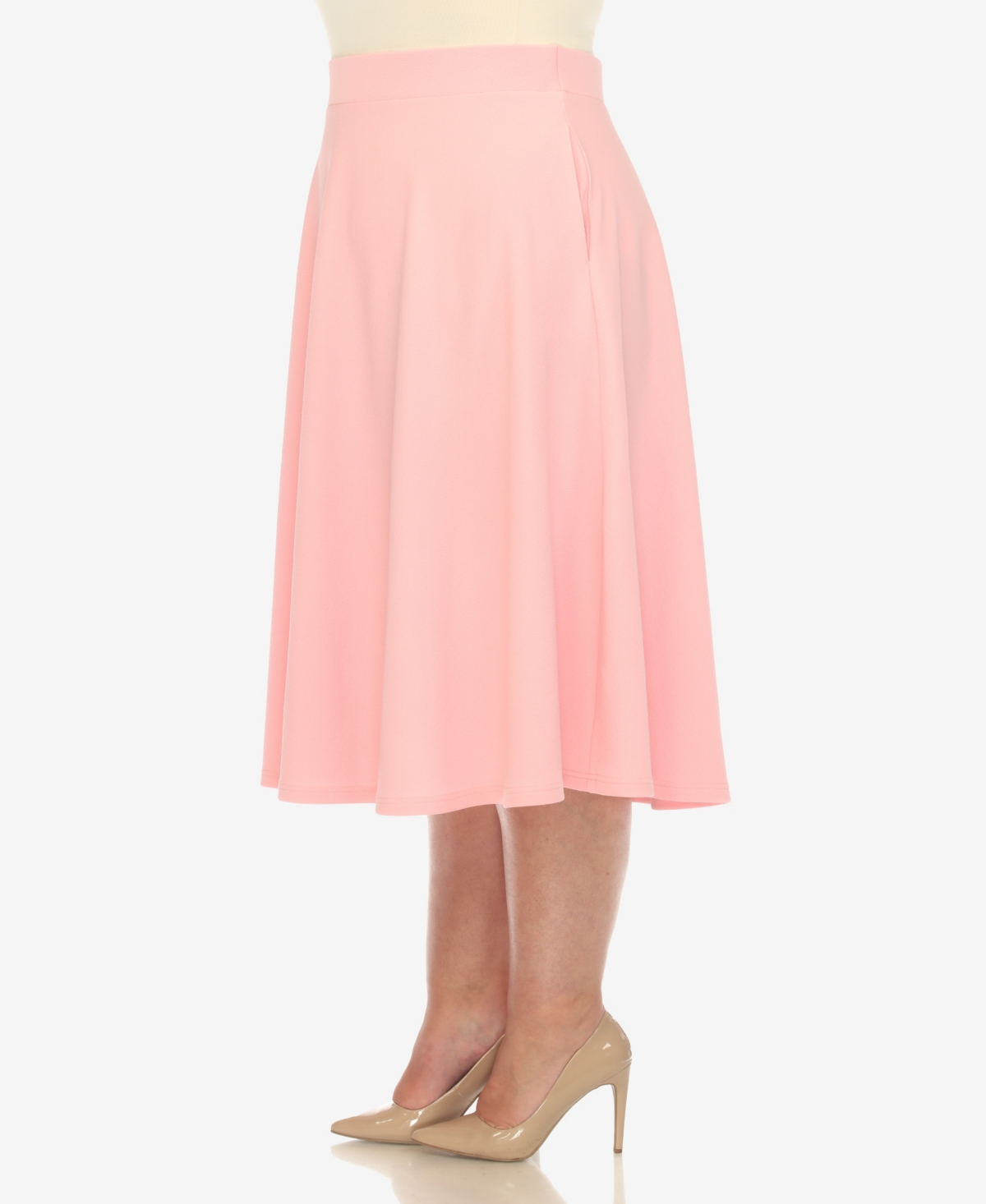 White Mark Plus Size Flared Midi Skirt In Cotton Pin