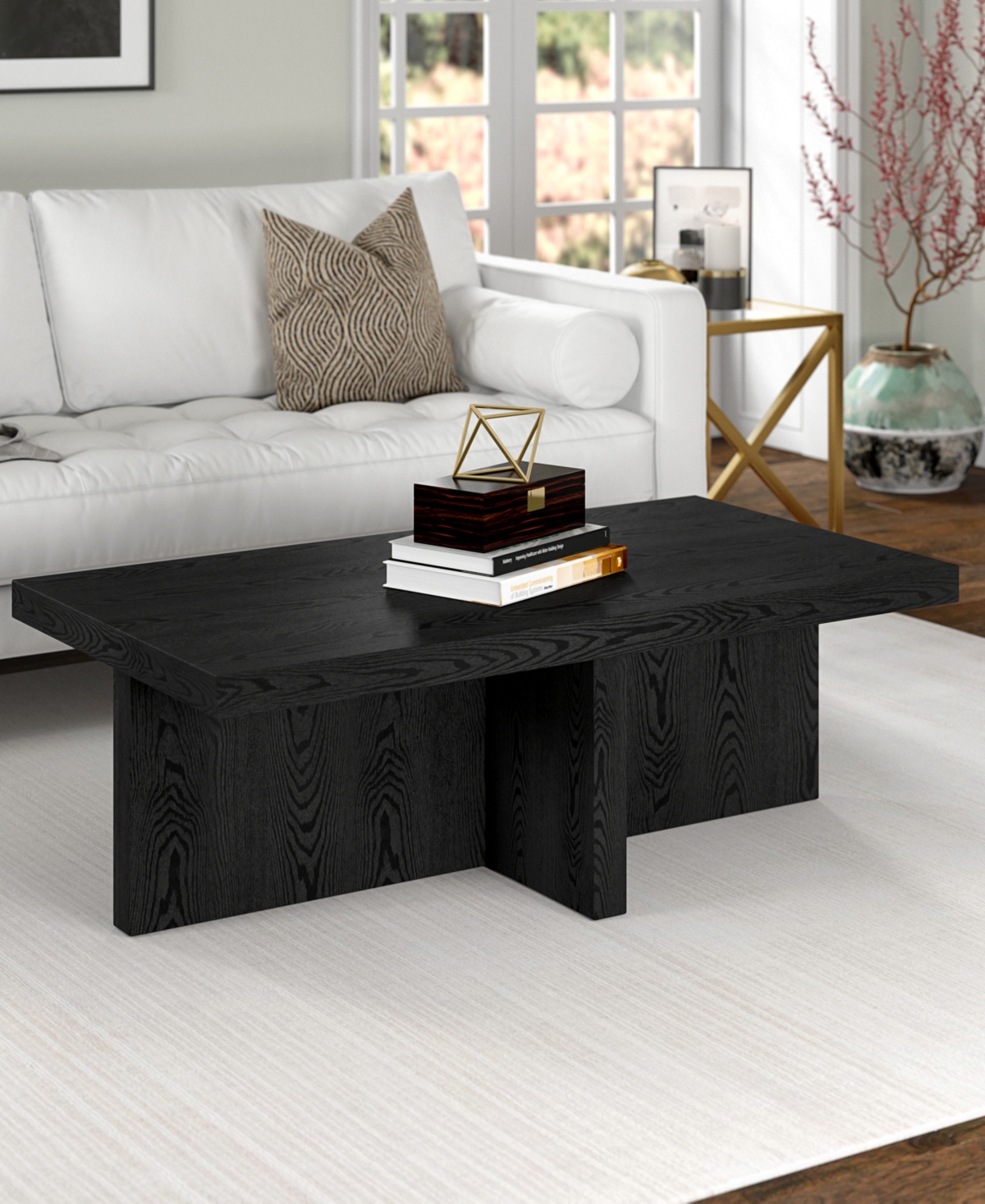 Hudson & Canal Elna 44" Wide Rectangular Coffee Table In Black Grain In Black Grain