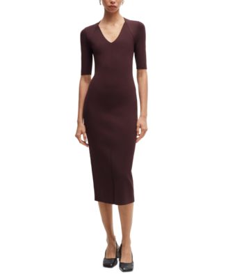BOSS by Hugo Boss Women's V-Neck Knitted Dress - Macy's