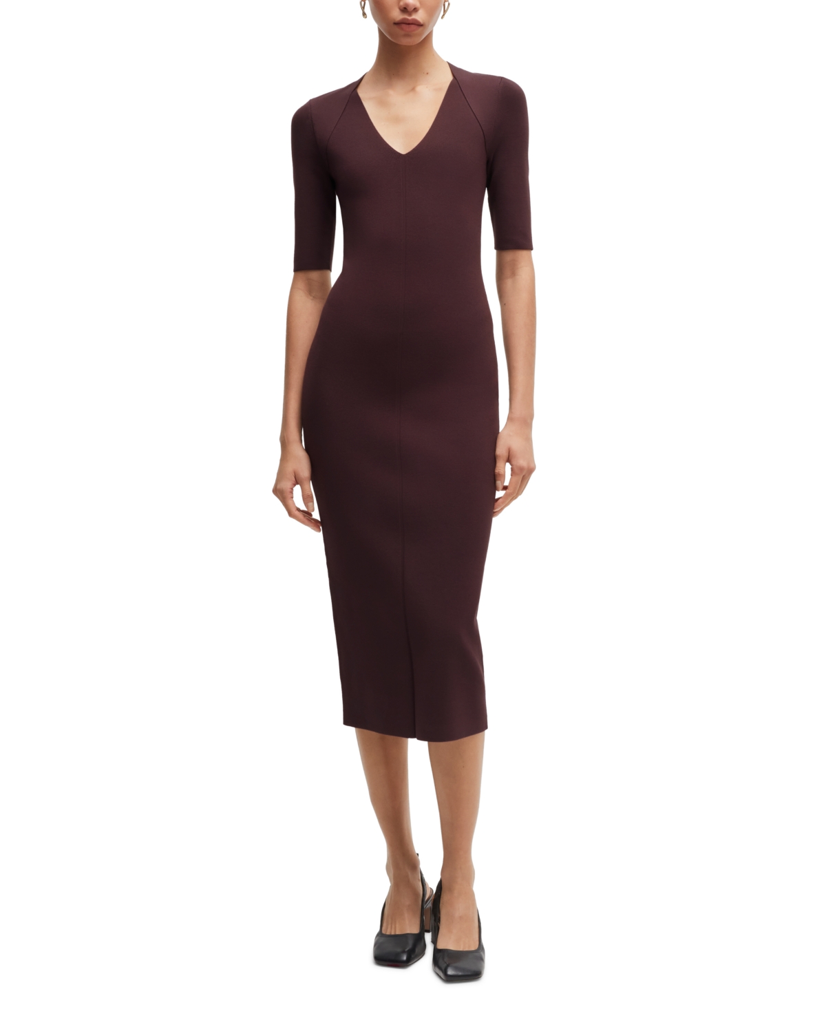 HUGO BOSS BOSS BY HUGO BOSS WOMEN'S V-NECK KNITTED DRESS 