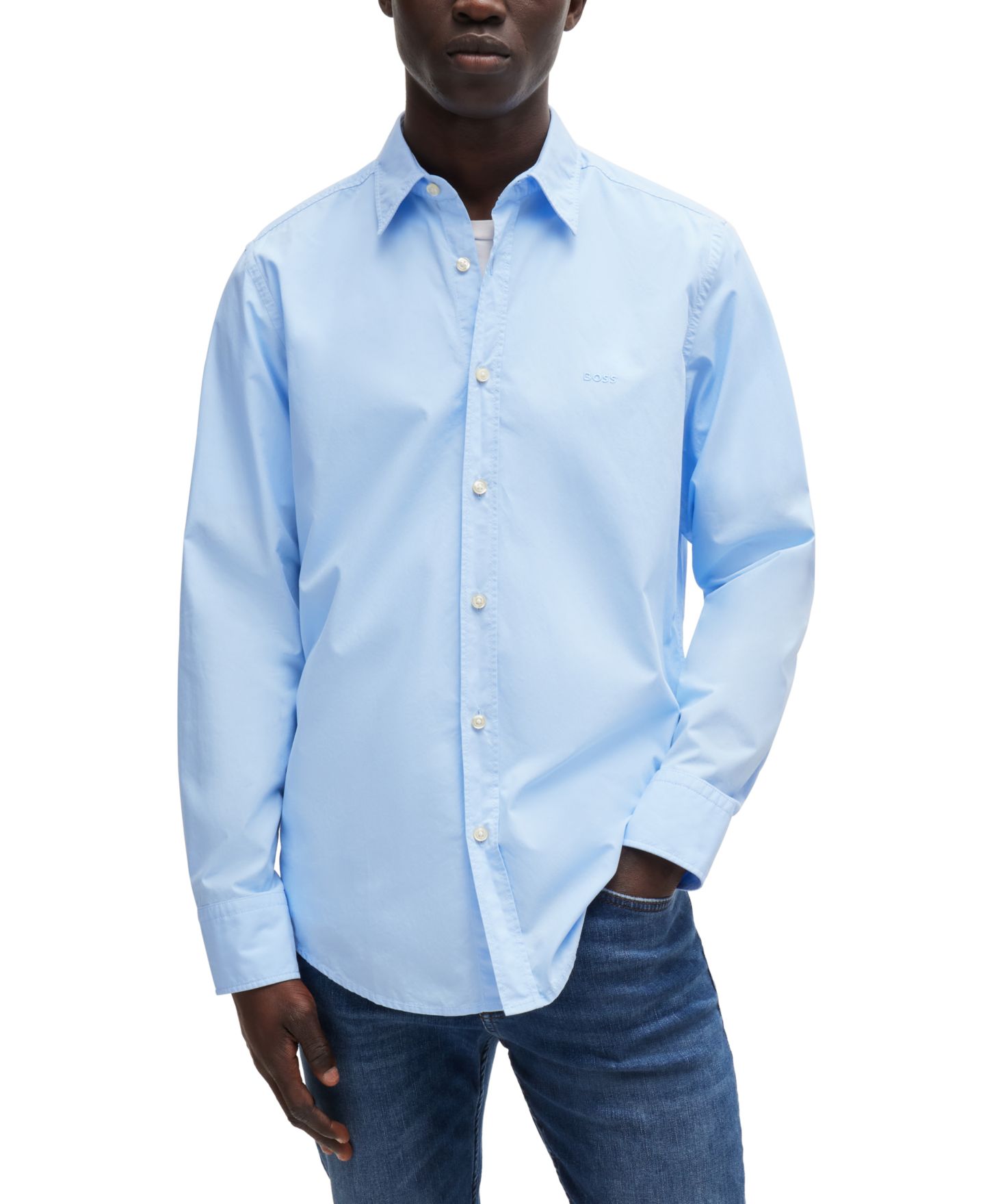 Мужская рубашка Hugo Boss Kent Collar Regular-Fit Dress Shirt, цвет: Синий — фото 1