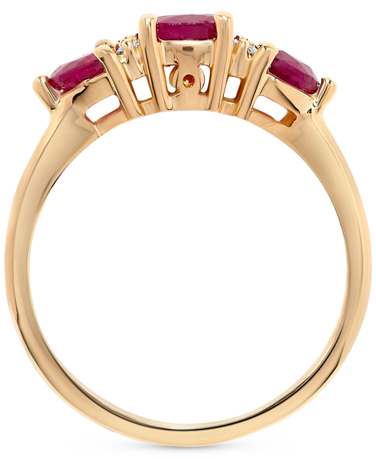 Macy's Ruby (1-3/8 Ct. T.w.) & Diamond (1/20 Ct. T.w.) Three Stone Ring In 14k Gold In Ruby