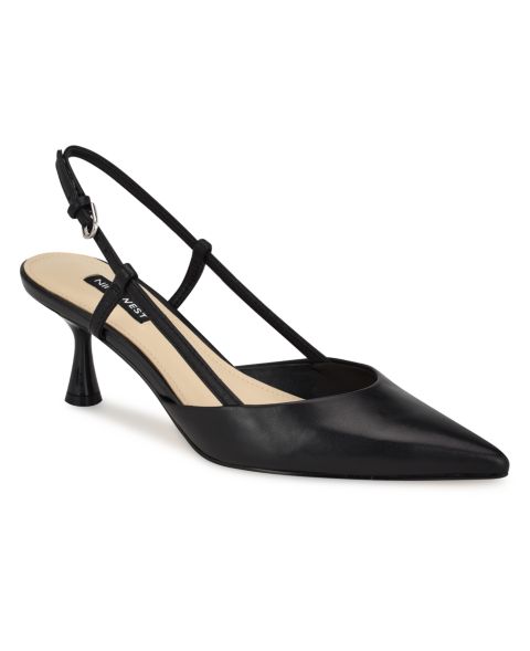 Женские туфли Nine West Rhonda Kitten Heel Slingback Pumps, цвет: Чёрный кожаный