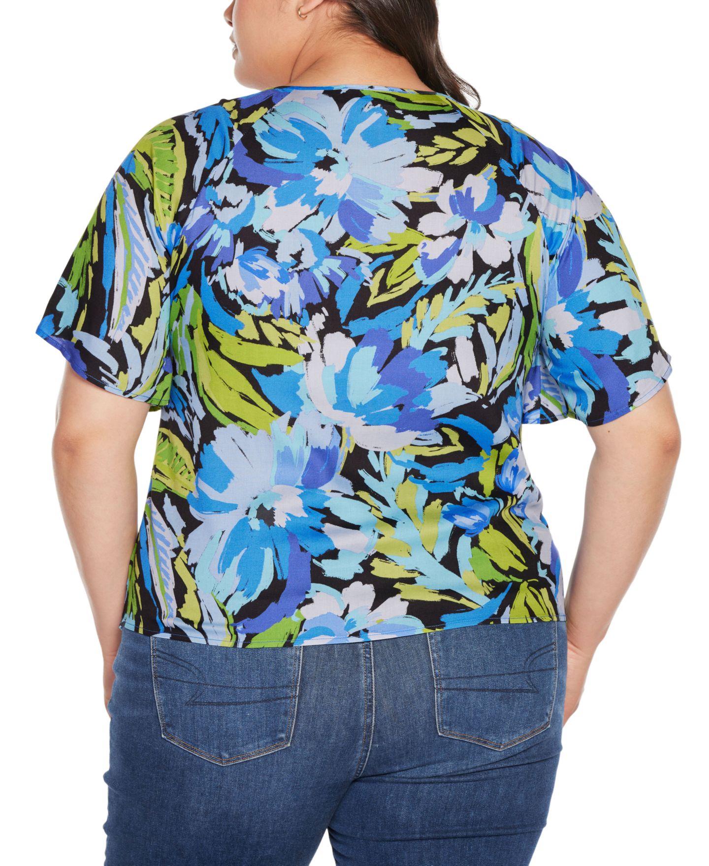 Женский топ Belldini Black Label Plus Size Abstract Floral Cutout Detail, цвет: Синий комбинированный — фото 2