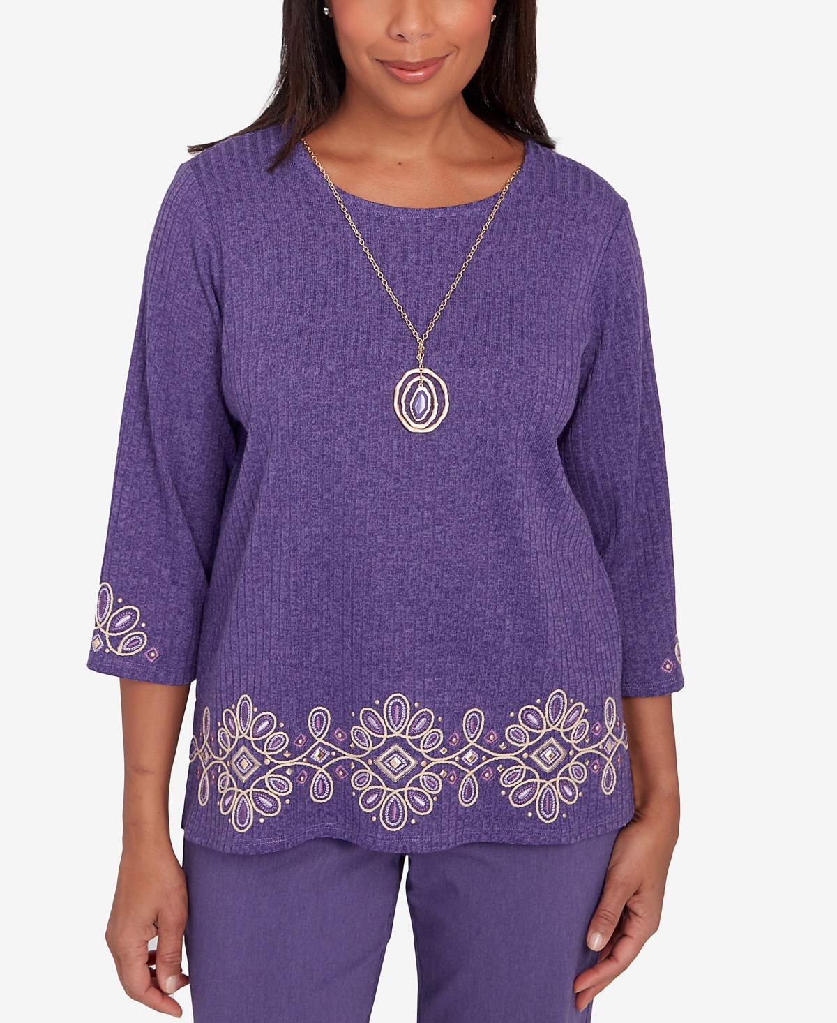Petite Charm School Embroidered Medallion Necklace Top - Iris