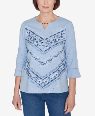 Alfred Dunner Petite Scottsdale Floral Chevron Beaded Split Neck Top ...