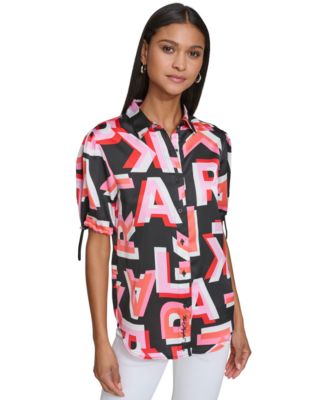 KARL LAGERFELD PARIS - Women's Printed Bungee-Sleeve Shirt