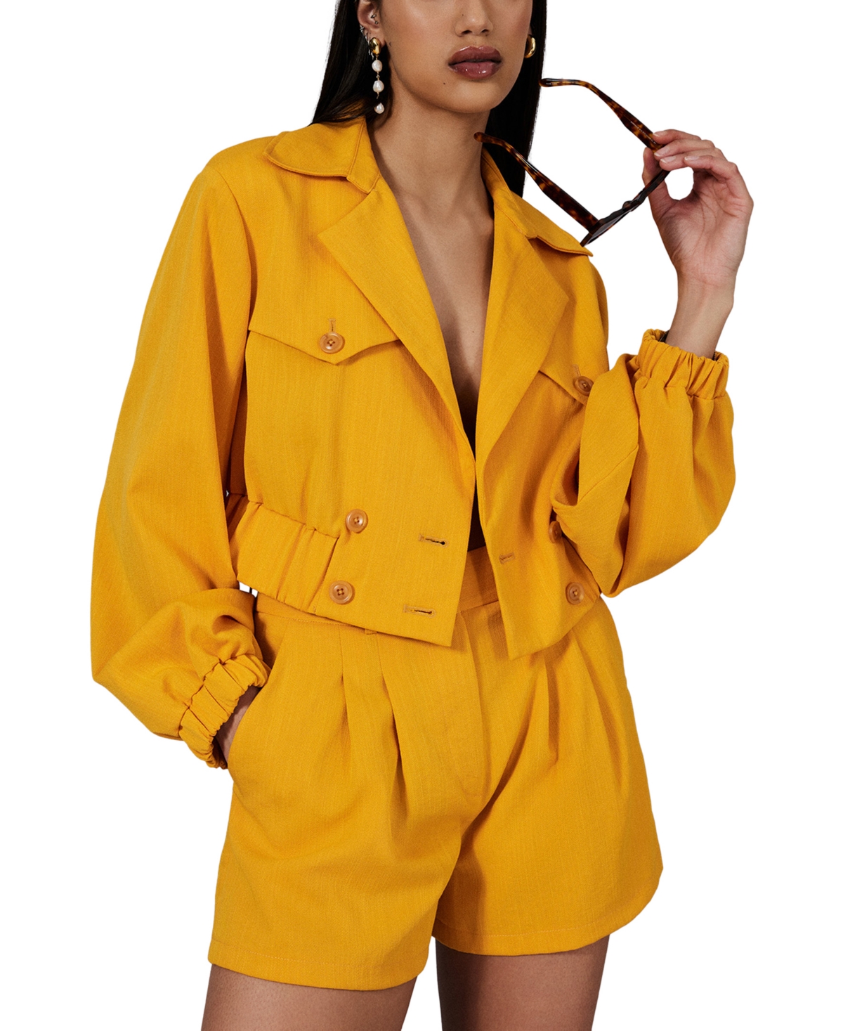 BCBG NEW YORK WOMEN'S BALLOON-SLEEVE NOTCH-LAPEL JACKET 