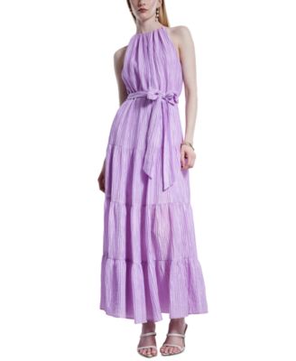 BCBG NEW YORK Women's Plisse Halter Tiered Maxi Dress - Macy's