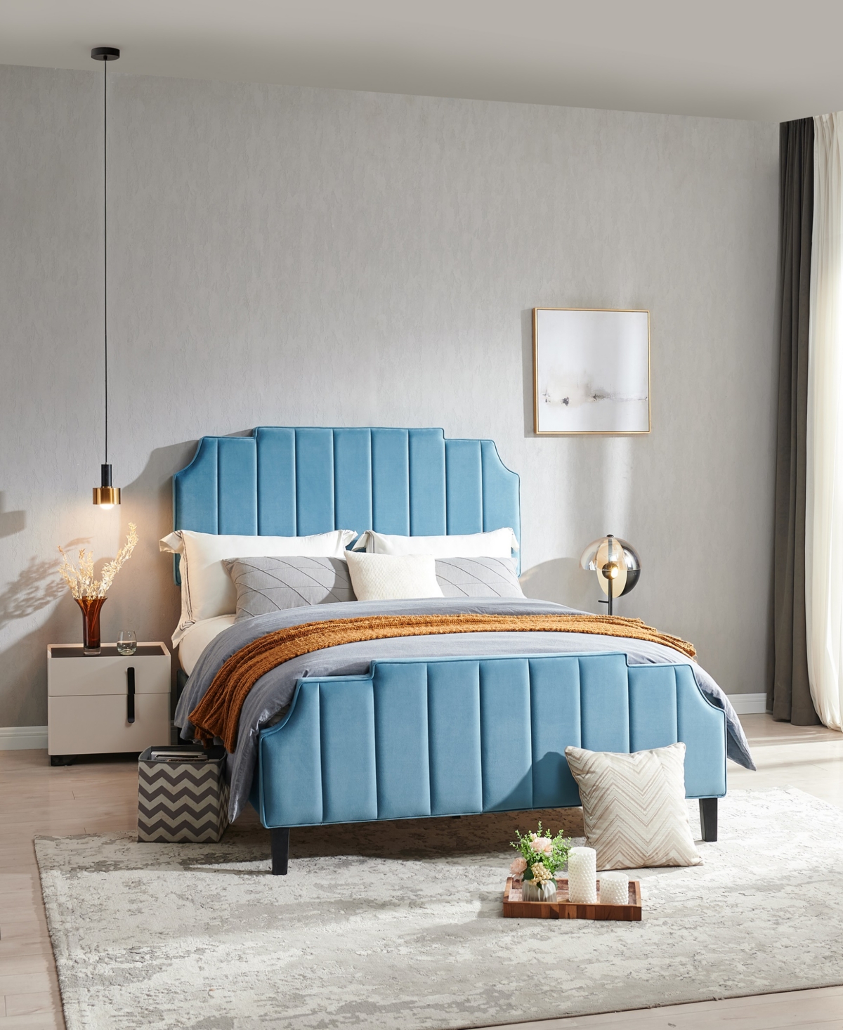 Gold Sparrow Diana 56" Fabric Upholstered Channel Tufted With Adjustable Headboard Heights Full Bed, Created For In Opal
