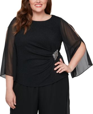 Alex Evenings Plus Size Embellished Illusion Sleeve Blouse Macy s