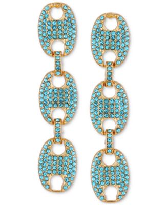 GUESS - Gold-Tone Pav&eacute; Link Triple Drop Statement Earrings