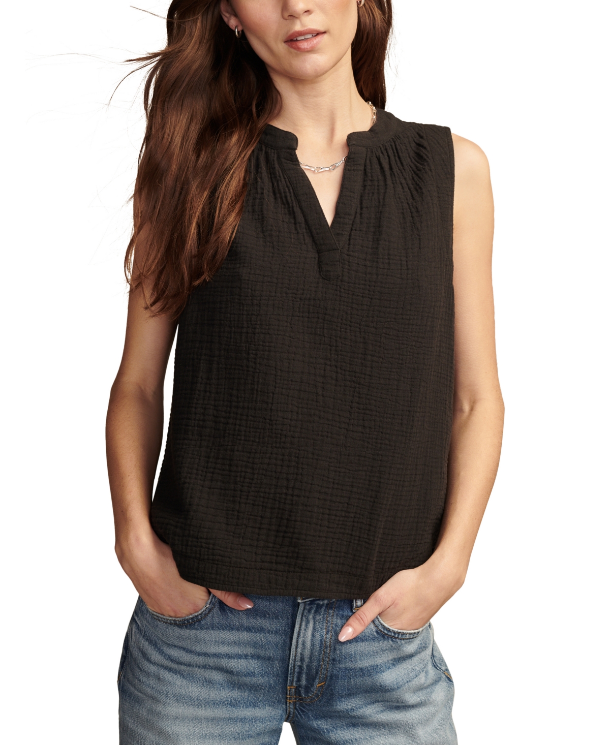 Lucky Brand Women's Cotton Sleeveless Popover Shirt In Gray
