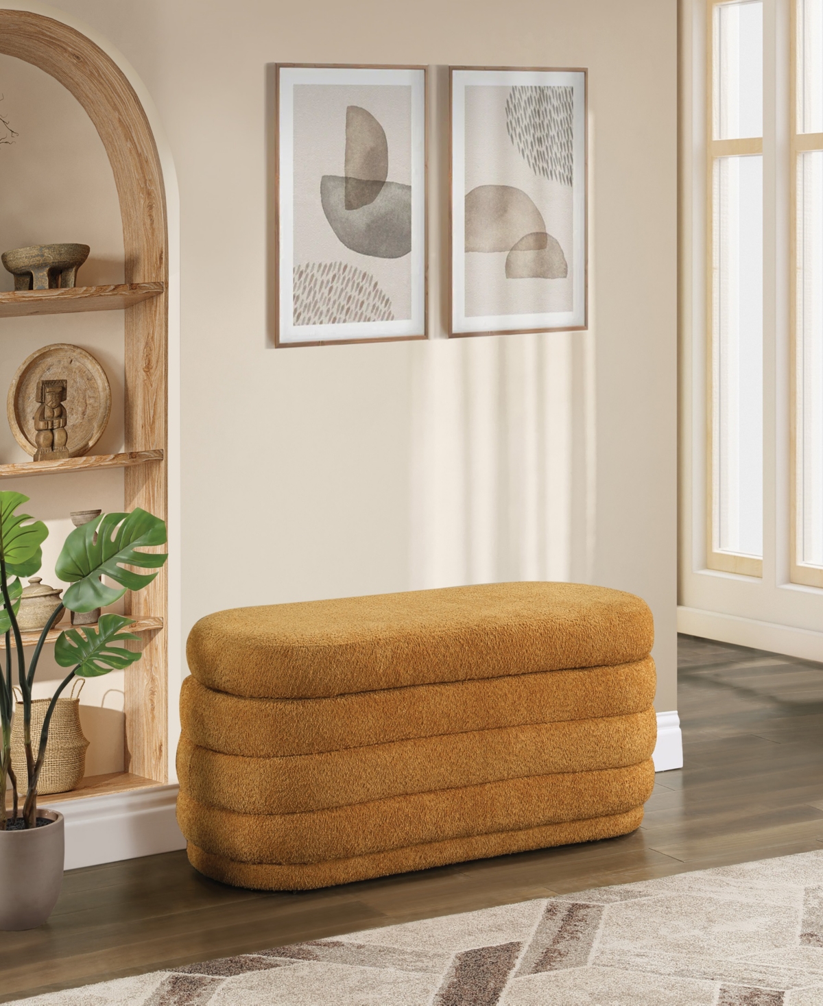 Osp Home Furnishings Office Star Clifford Storage Bench In Medallion Sherpa Fabric In Marigold