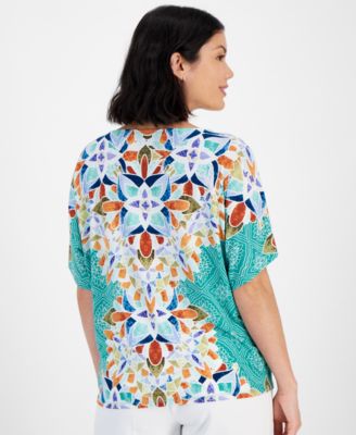 JM Collection Petite Printed Dolman-Sleeve Top, Created for Macy's