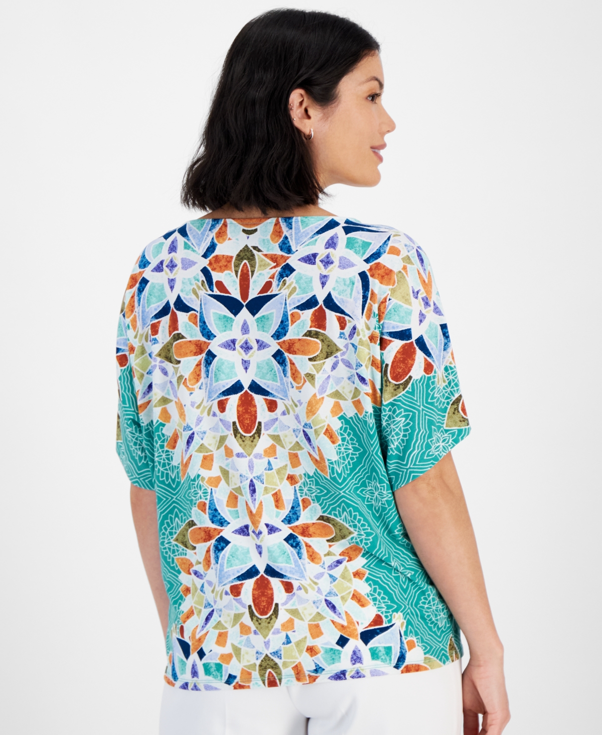 JM COLLECTION PETITE PRINTED DOLMAN-SLEEVE TOP, CREATED FOR MACY'S 