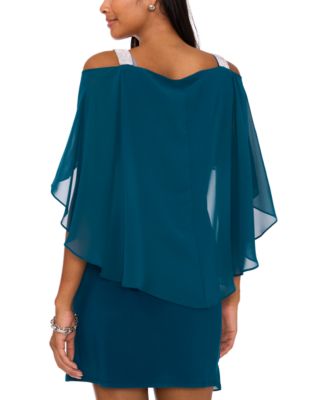 Beaded-Strap Capelet-Back Dress