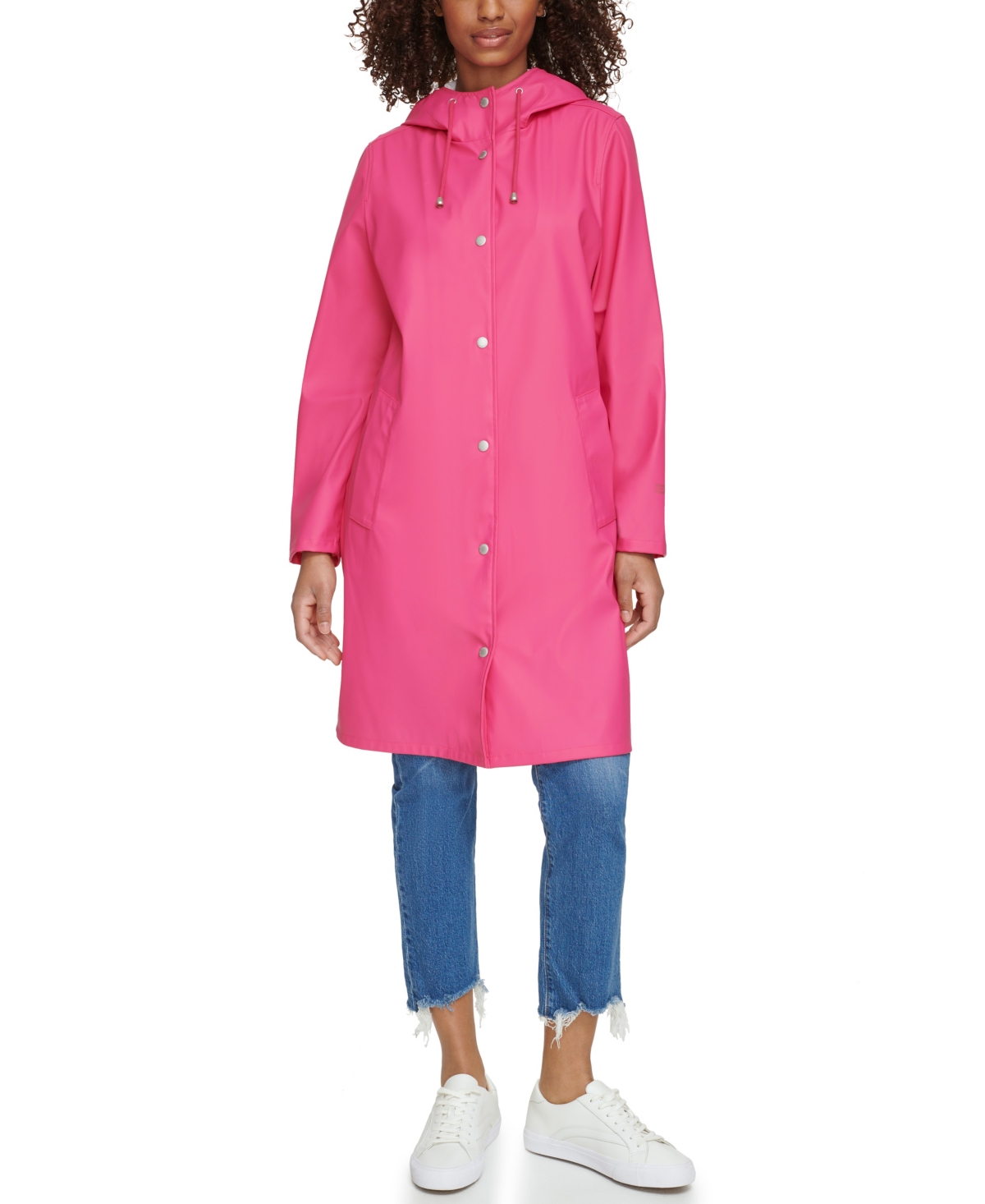 Levi's Water Resistant Hooded Long Rain Jacket In Pink