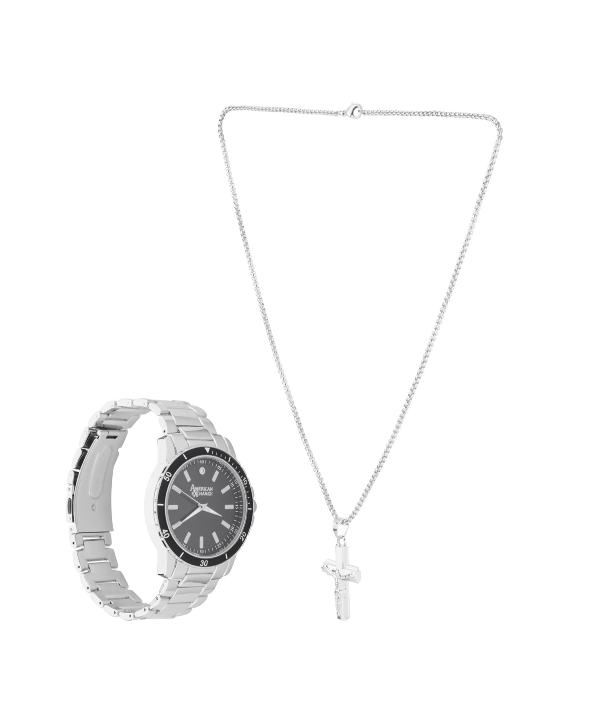 Shop American Exchange Men's Quartz Silver Alloy Watch 42mm Gift Set In Shiny Silver,black Sunray