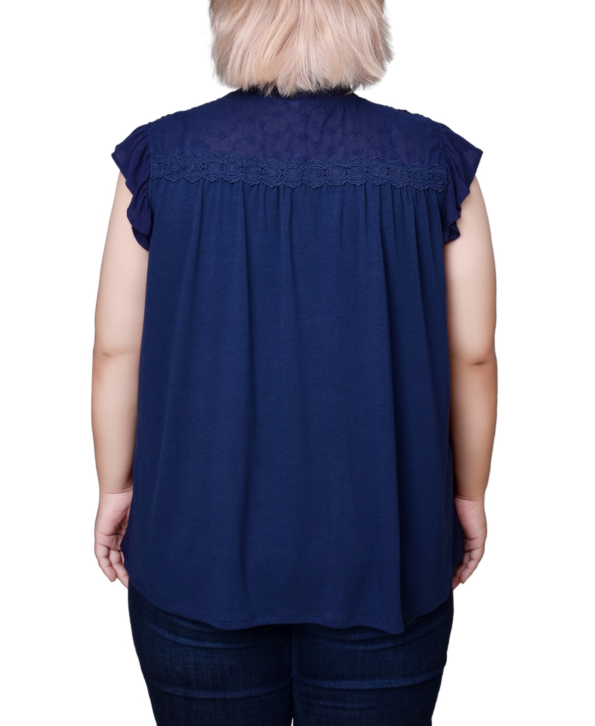 NY COLLECTION PLUS SIZE SHORT FLUTTER SLEEVE CREPON BLOUSE 