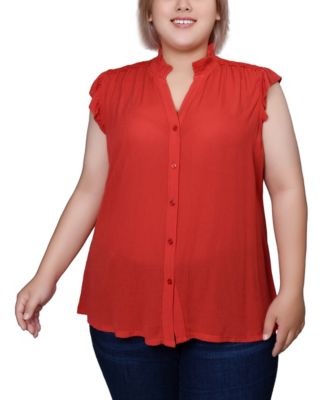 Plus Size Short Flutter Sleeve Crepon Blouse