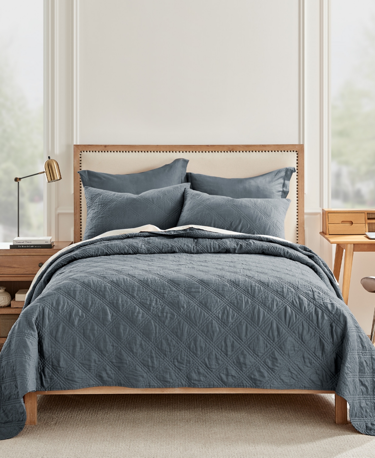 Levtex Washed Linen Relaxed Textured Quilt, Full/queen In Blue