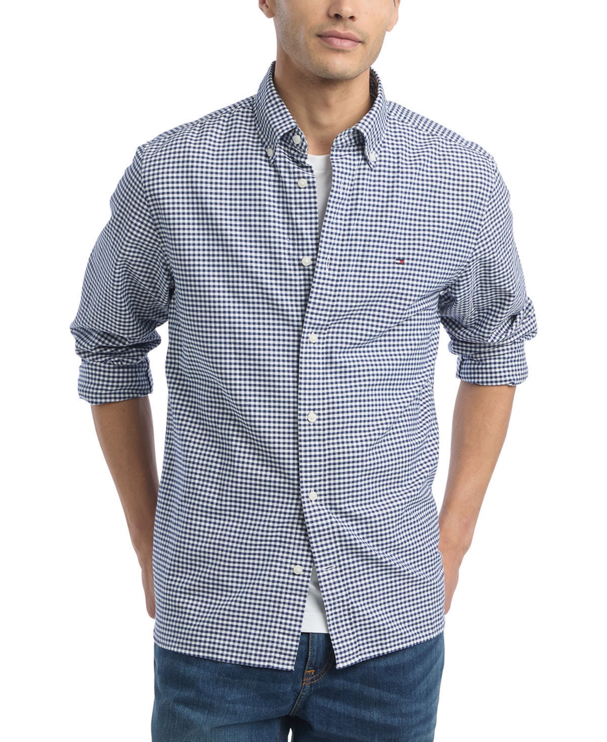 Men's Gingham Long Sleeve Button-Down Oxford Shirt - Cloudy Blue