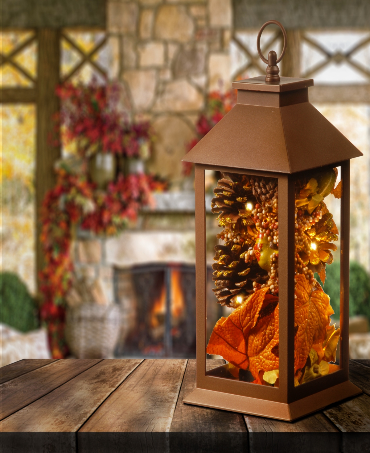 National Tree Company 12" Decorative Autumn Lantern With Led Lights In Brown