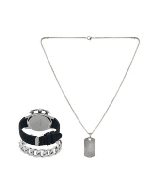 Men's Matte Black Silicone Strap Watch 46mm Gift Set