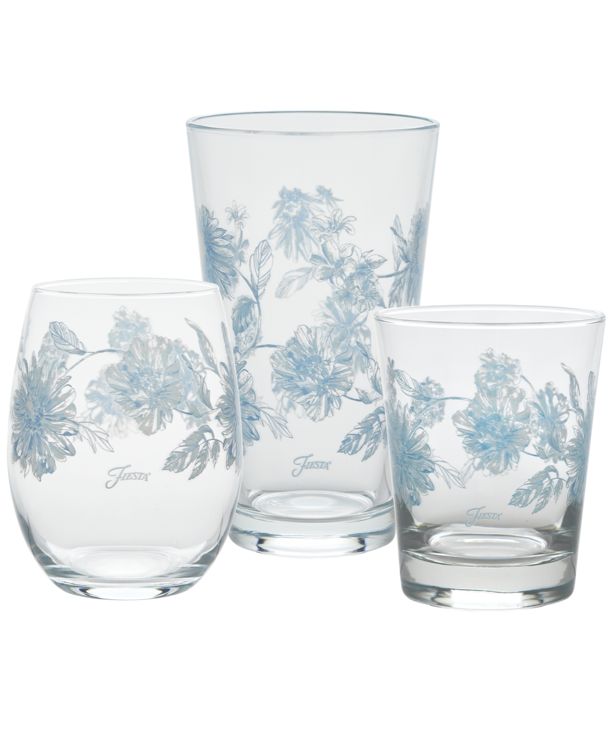 Fiesta Botanical Floral 15-ounce Dof Double Old Fashioned Glass Set Of 4 In Sky