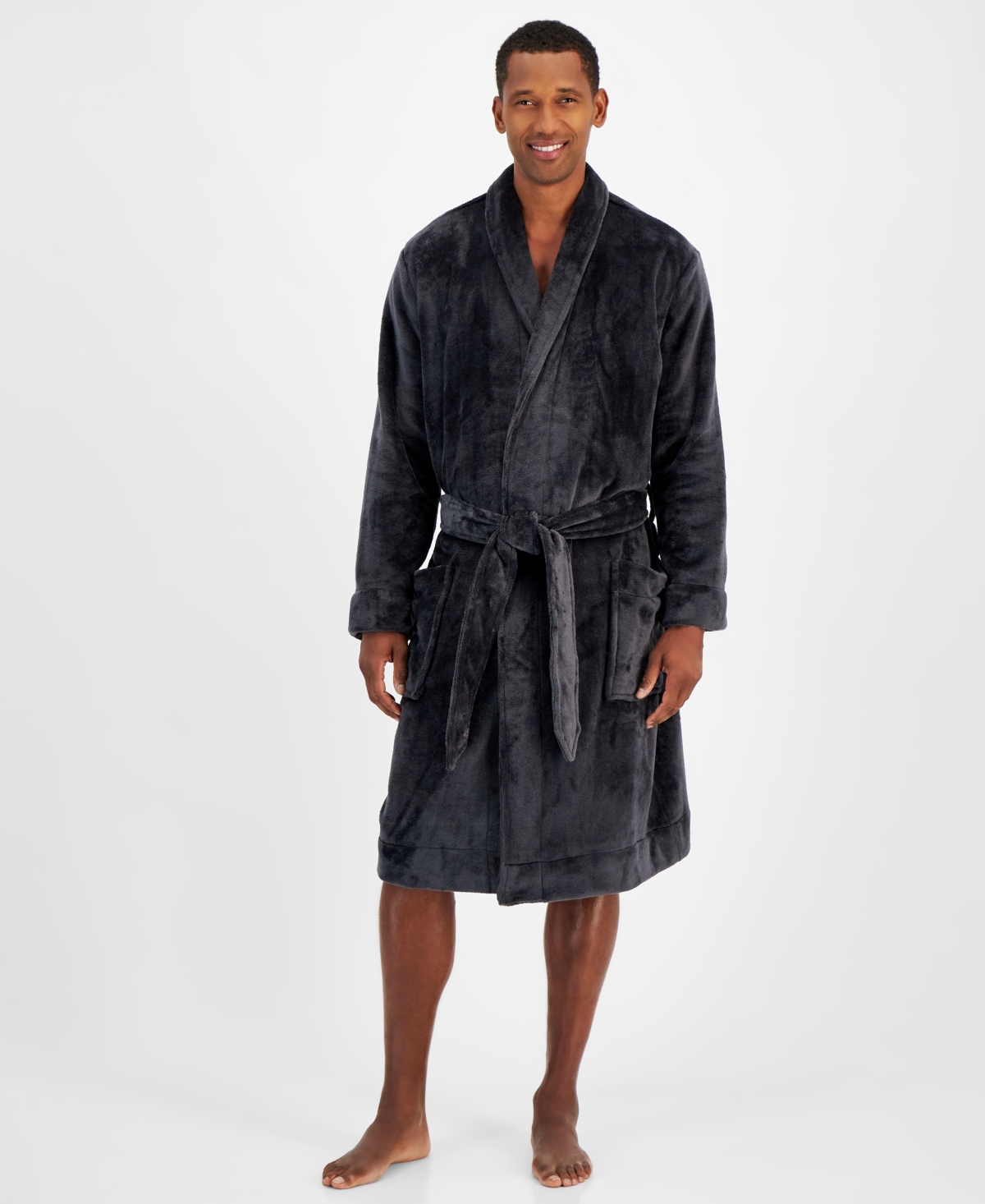 Club Room Men's Plush Pajama Robe, Created For Macy's In Grey