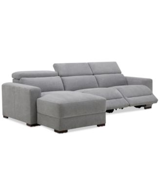 Nevio 3-Pc. Fabric Power Headrest Sectional and Chaise with 2 Power Motion Chairs