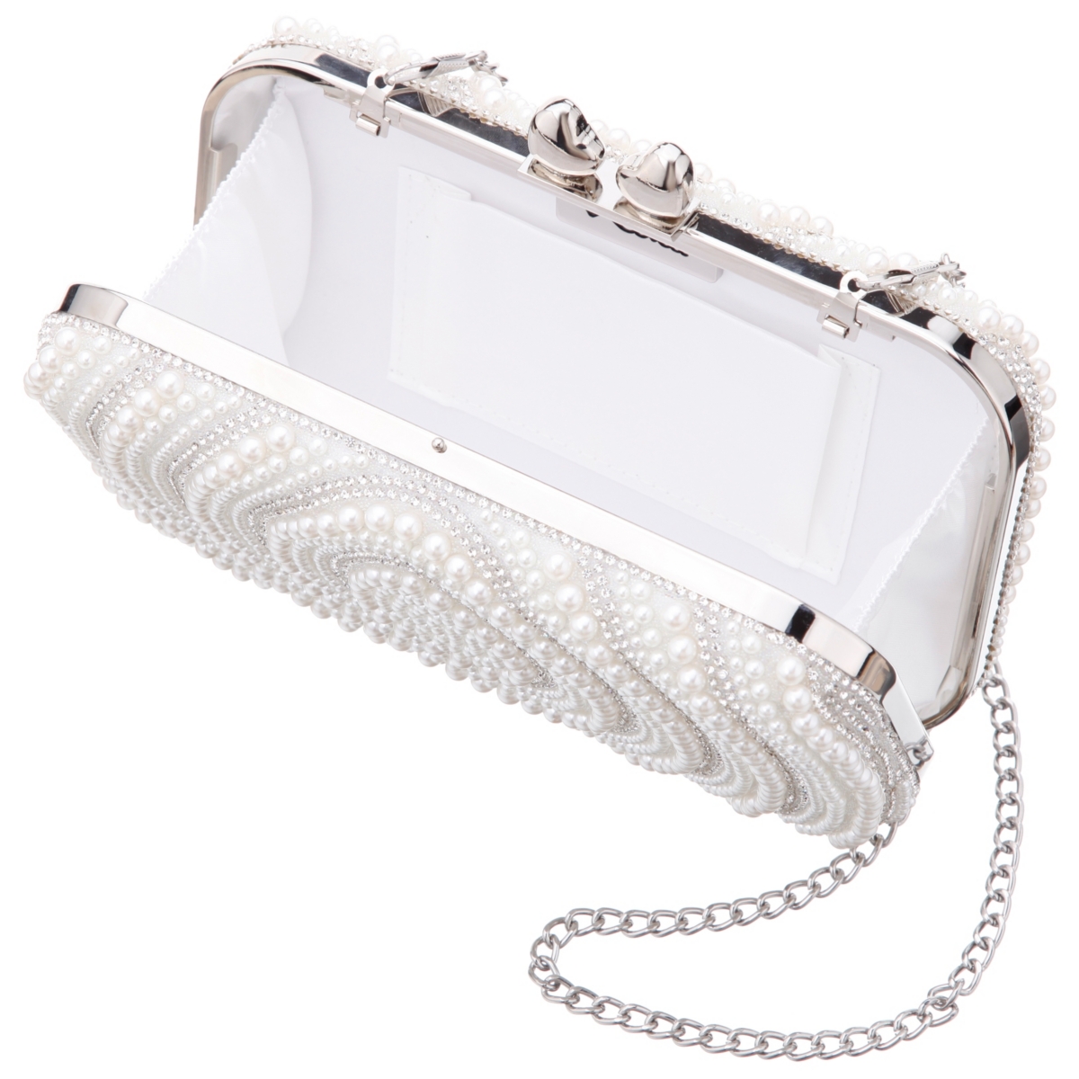 Shop Nina Beaded And Crystal Minaudiere With Double Heart Clasp In Rose Mist