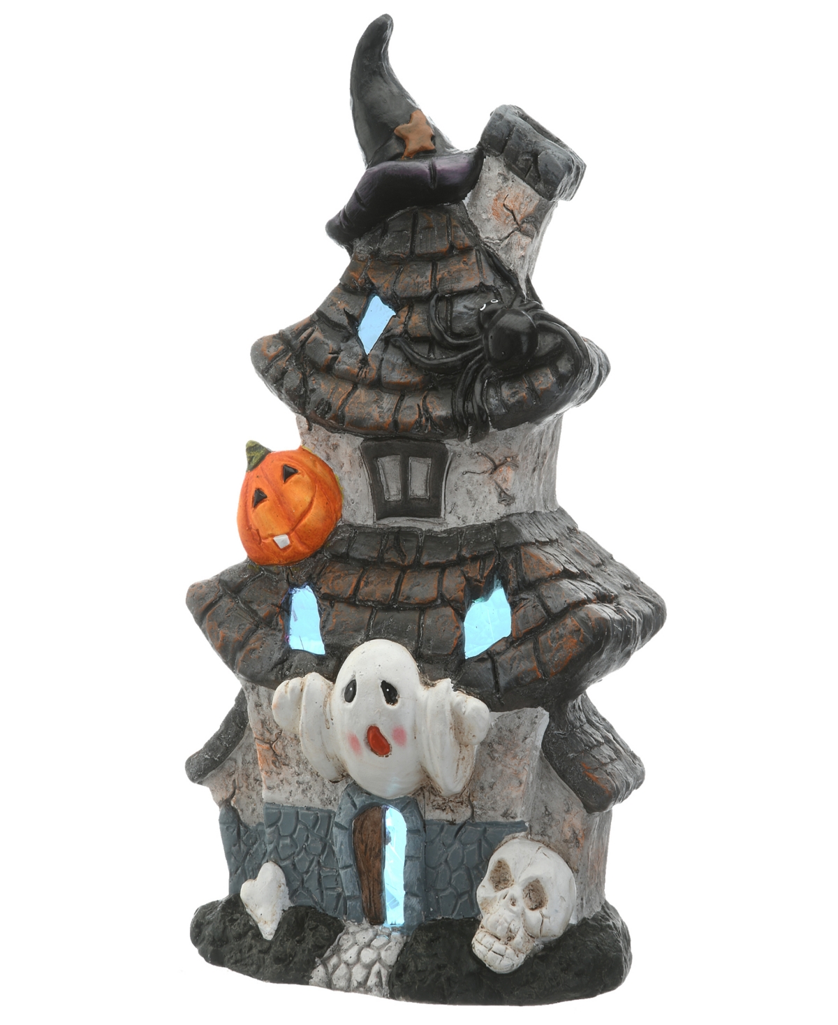 18" Pre-Lit Multilevel Haunted House Decoration, Led Lights, Halloween Collection - Gray