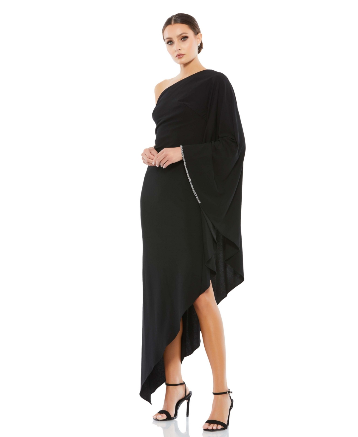 Women's One Shoulder Asymmetrical Hem Flowy Dress - Black