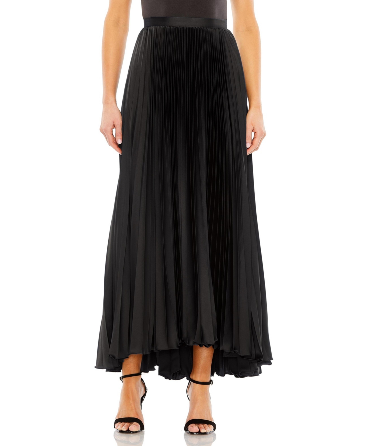 Women's Long Pleated Satin Evening Skirt - Black